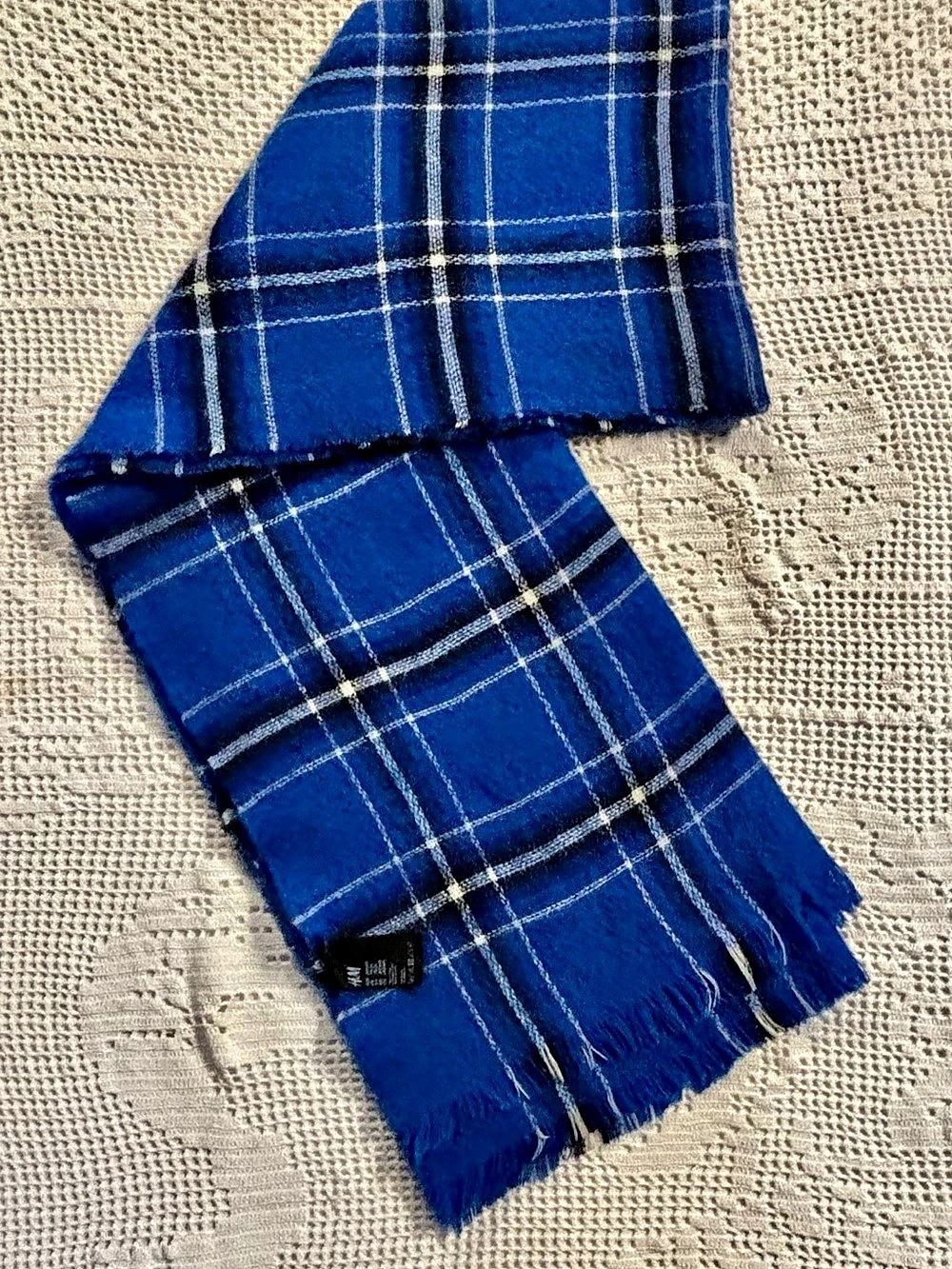 H&M Cobalt Blue Plaid Scarf Dopamine Dressing Oversized Wrap 79x26
